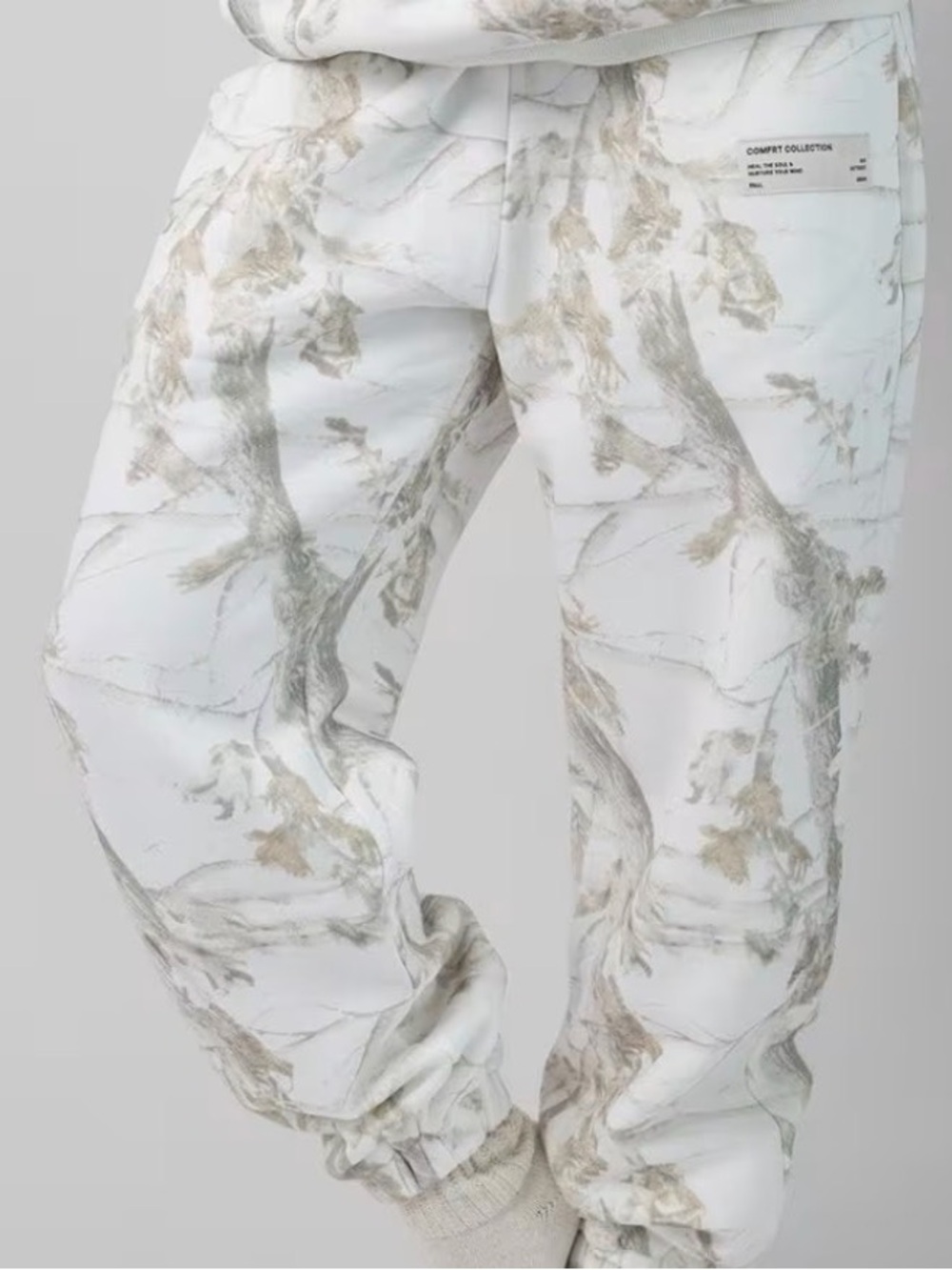 Comfrt Collection universal Joggers in White, tan, & brown. White oak camo print